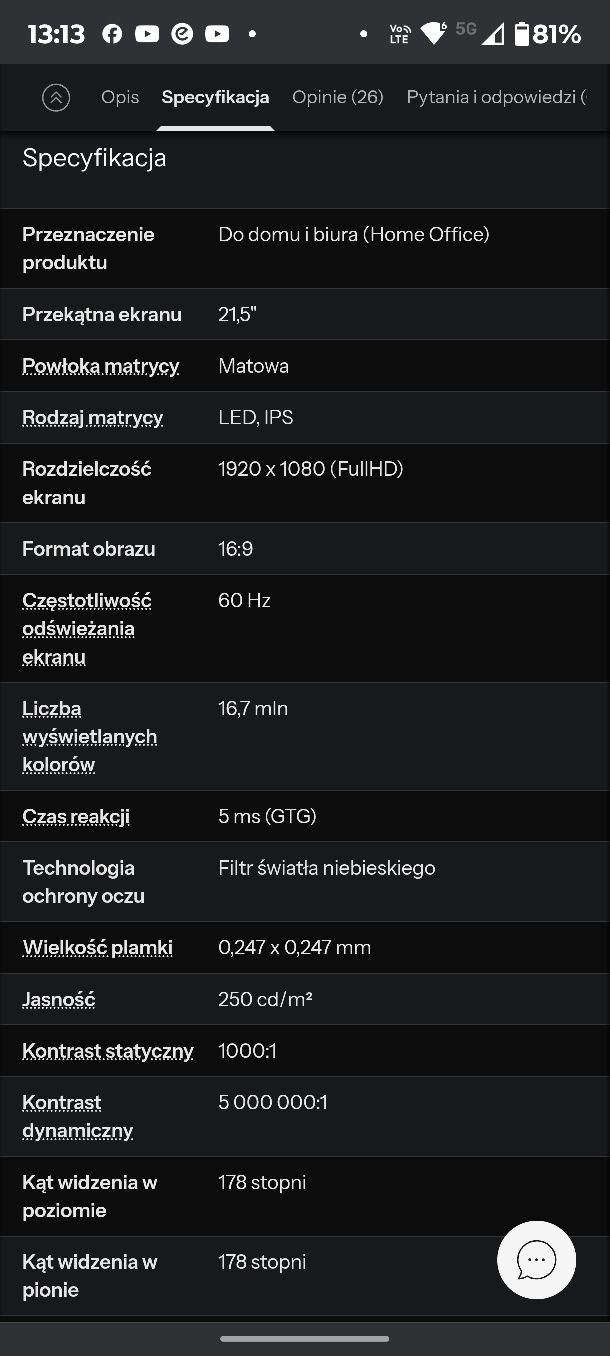 Monitor HP 22w super stan