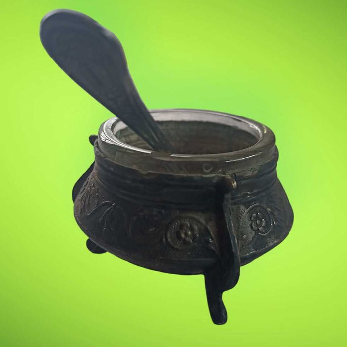 Горчичница ссср мельхиор посеребрение + ложечка позолота