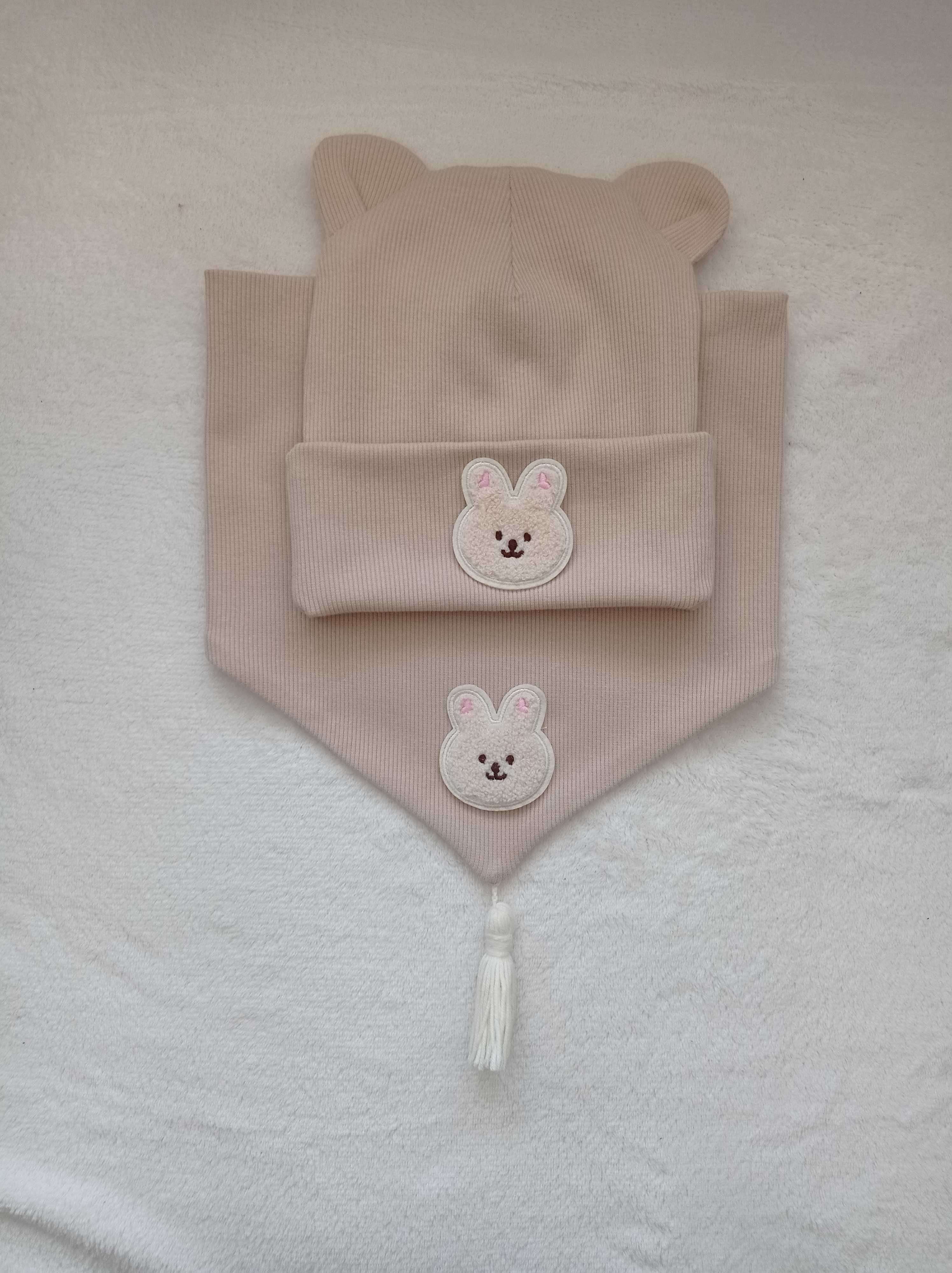 czapka beanie i chusta, z króliczkiem