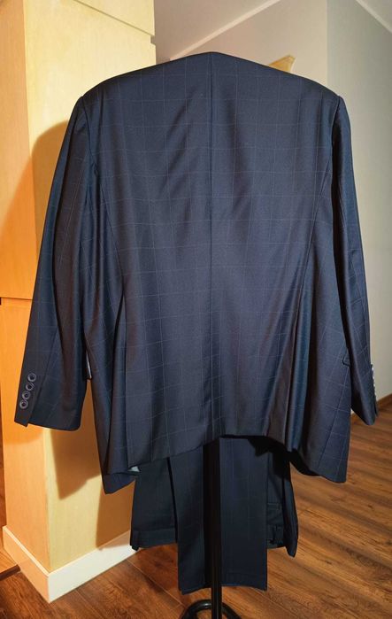 Garnitur granatowy w delikatną kratkę, szyty na zamówienie 176/124/114