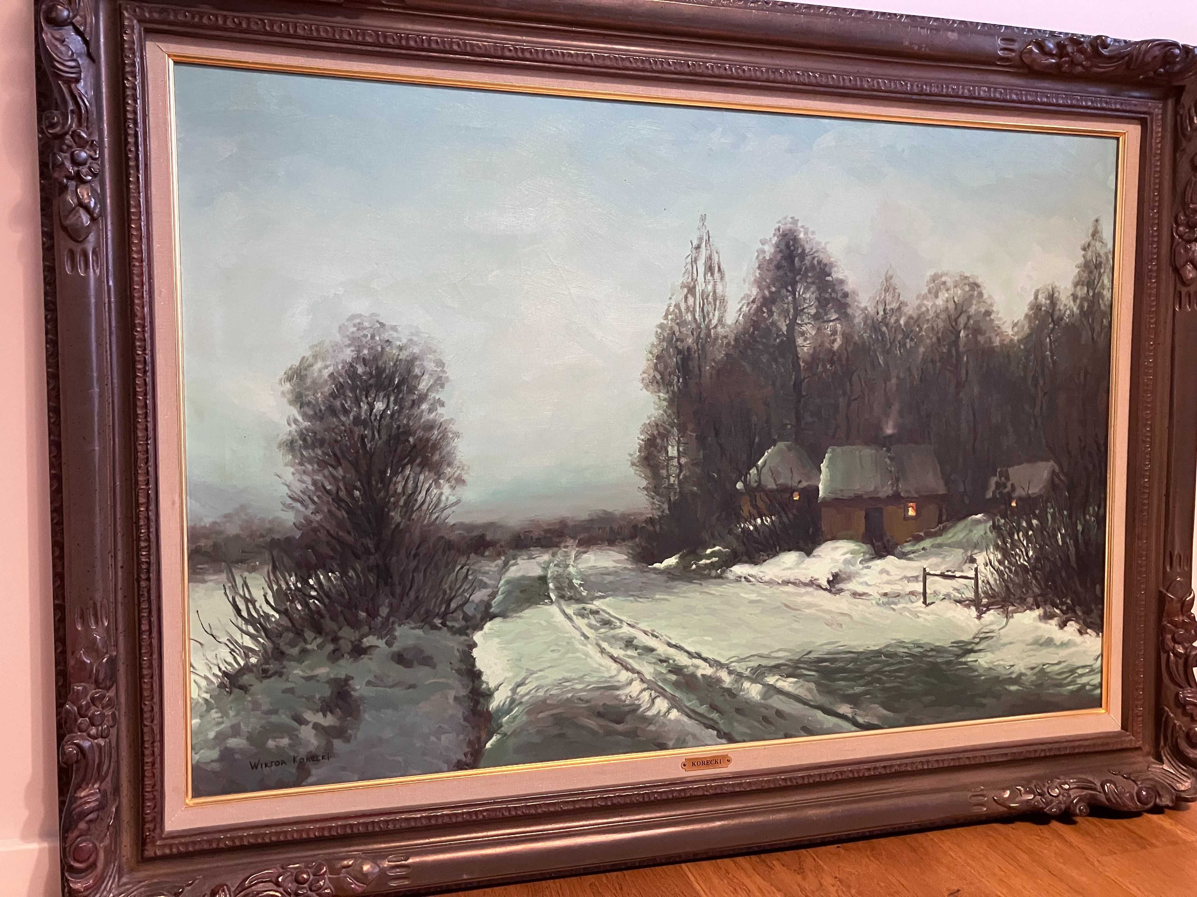Wiktor Korecki - Pejzaż zimowy, olej na płótnie 60 x 90 cm