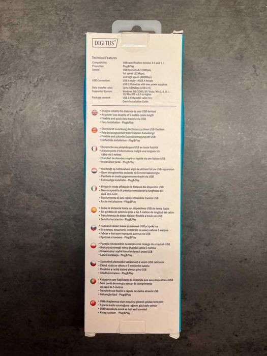 Przedłużacz Aktywny USB 2.0 DIGITUS DA-70130-4 - 5m, Plug & Play
