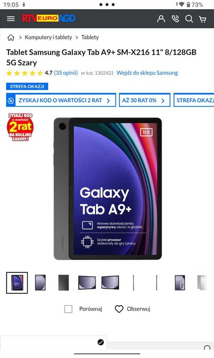 ELEGANCKI tablet Samsung A9+5G. Pamięć  4\64 gb. Gwarancja prod