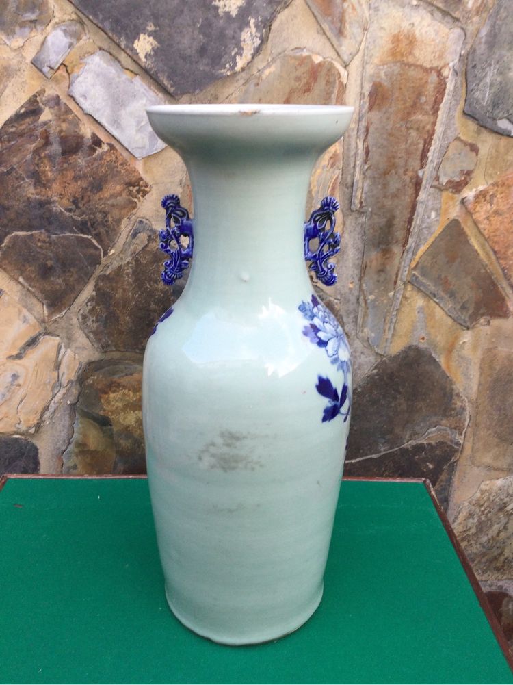 Jarrão Porcelana Celadon Chinesa Séc XVIII 60 cm Pavões China