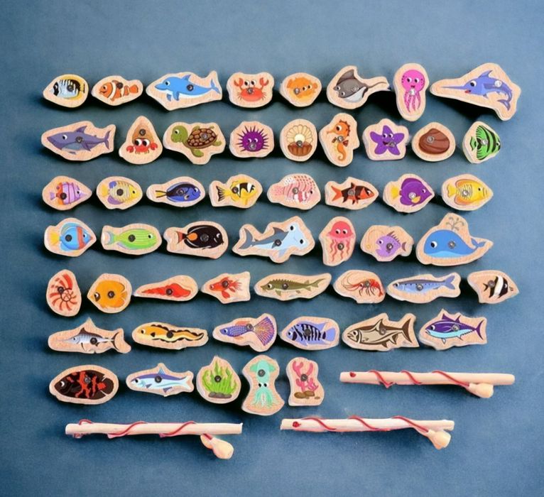 Рыбалка деревянная 51 рыбка 3 удочки