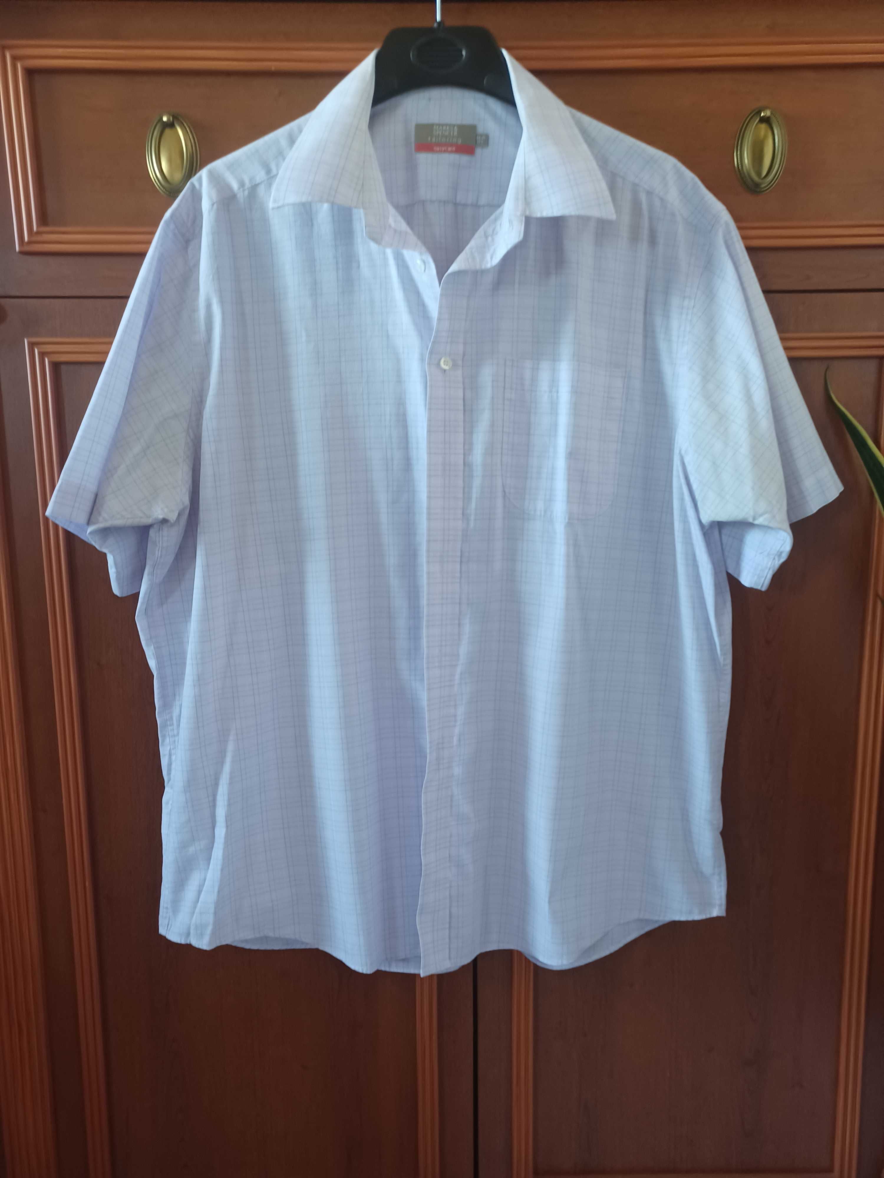 Błękitna koszula w kratkę, krótki rękaw, XL