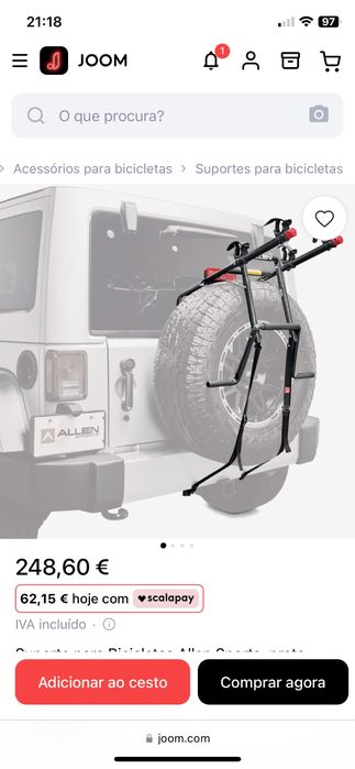 Suporte 2 bicicletas para roda traseira