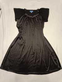 Czarna satynowa luźna sukienka na krótki rękaw z kryształkami