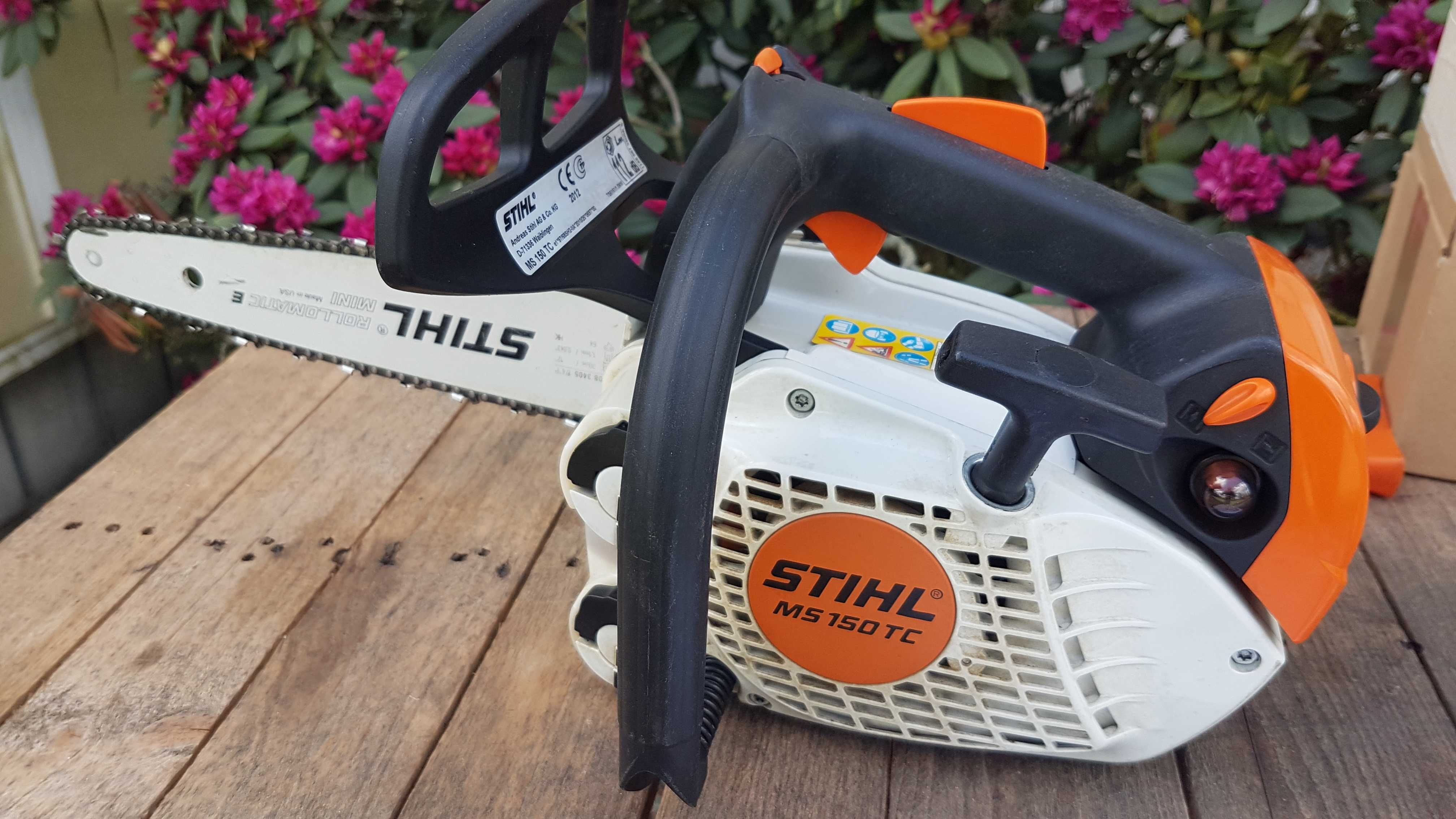 STIHL MS 150 TC piła pilarka łańcuchowa, 2 łańcuchy, nowy oryg. gaźnik