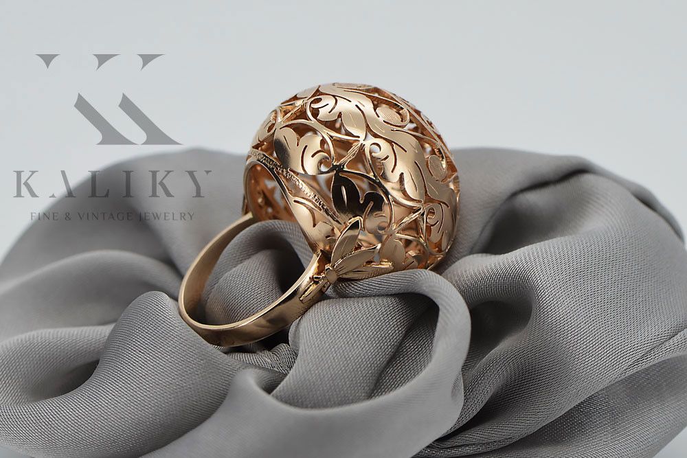 Radziecki 14k 585 złoty Rosyjski pierścionek z różowego złota vrn014 W