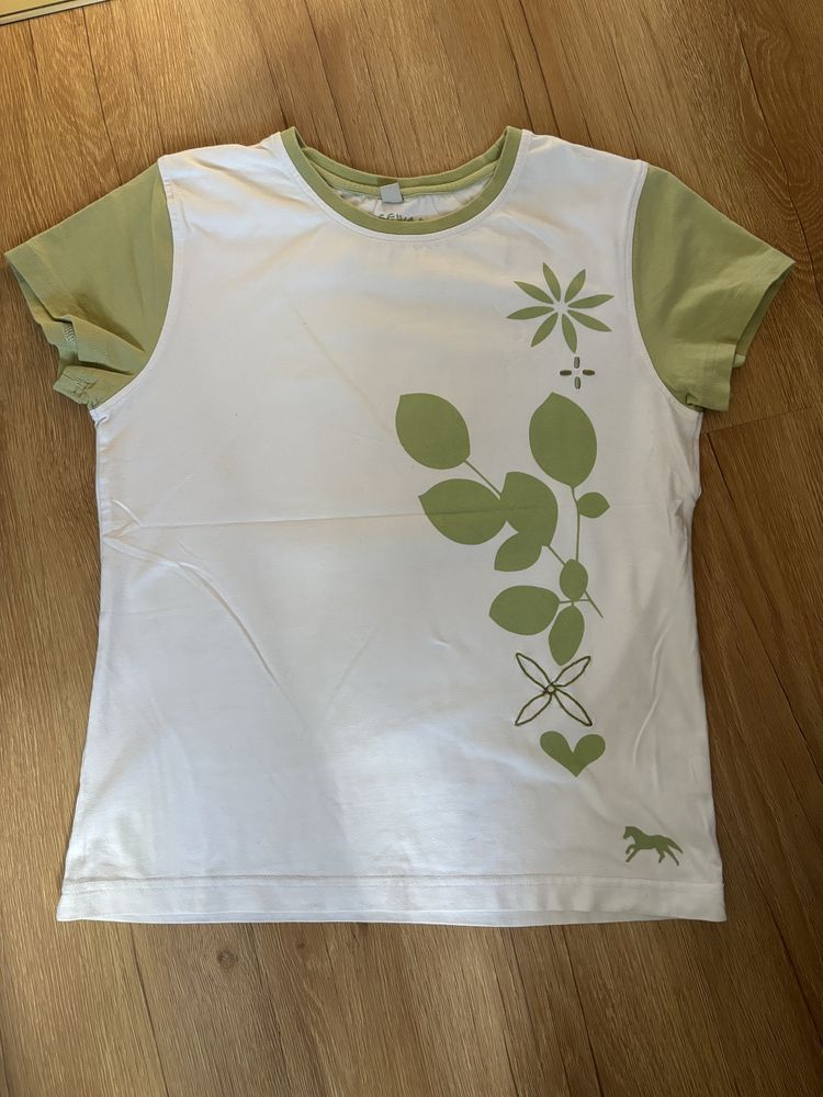 T-shirt damski, biały z dodatkami zielonymi, M,Horseware,krótki rękaw