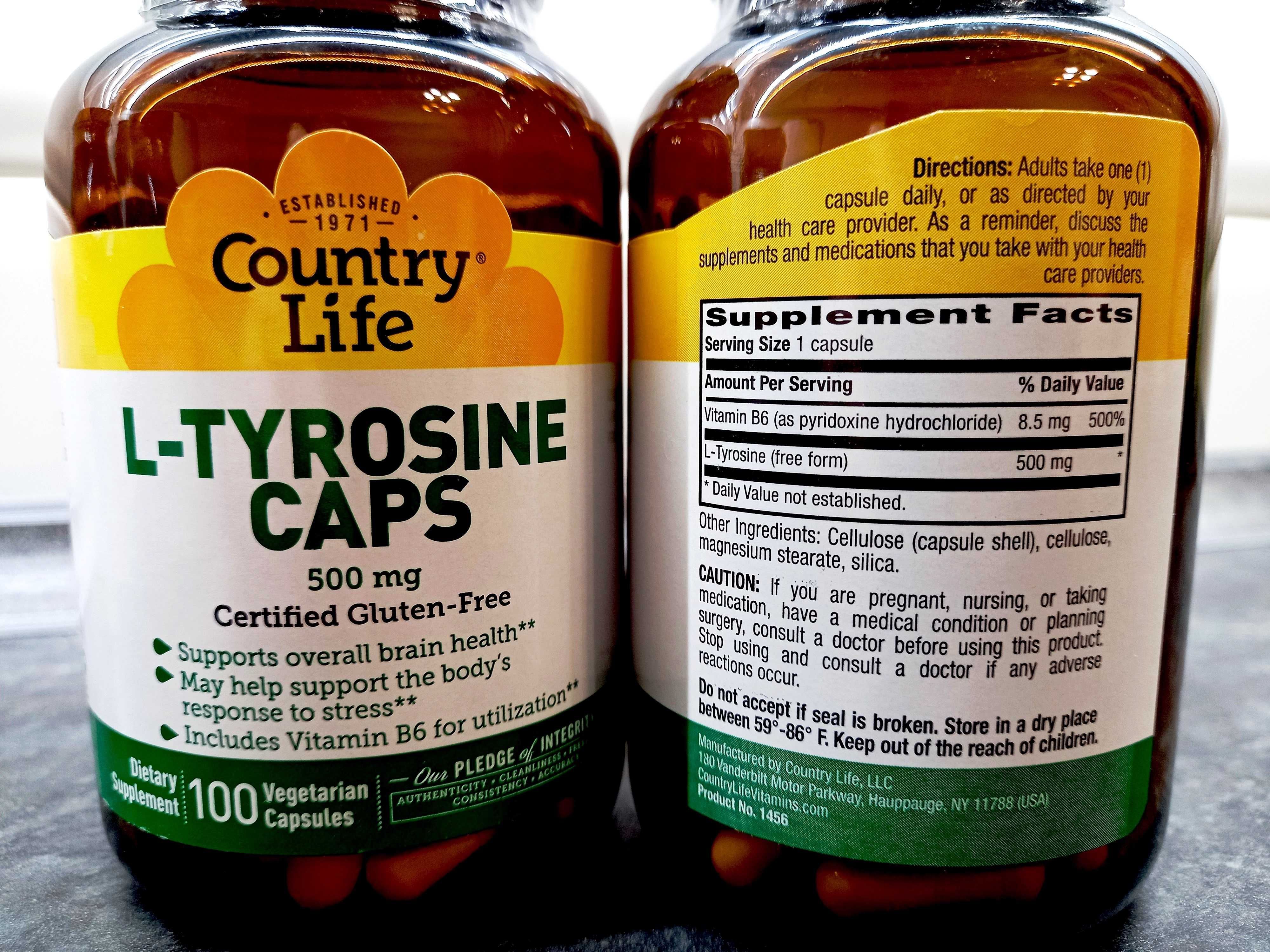 Country Life, L-Tyrosine Caps 500 мг (100 капс.), l-тирозин, тирозин