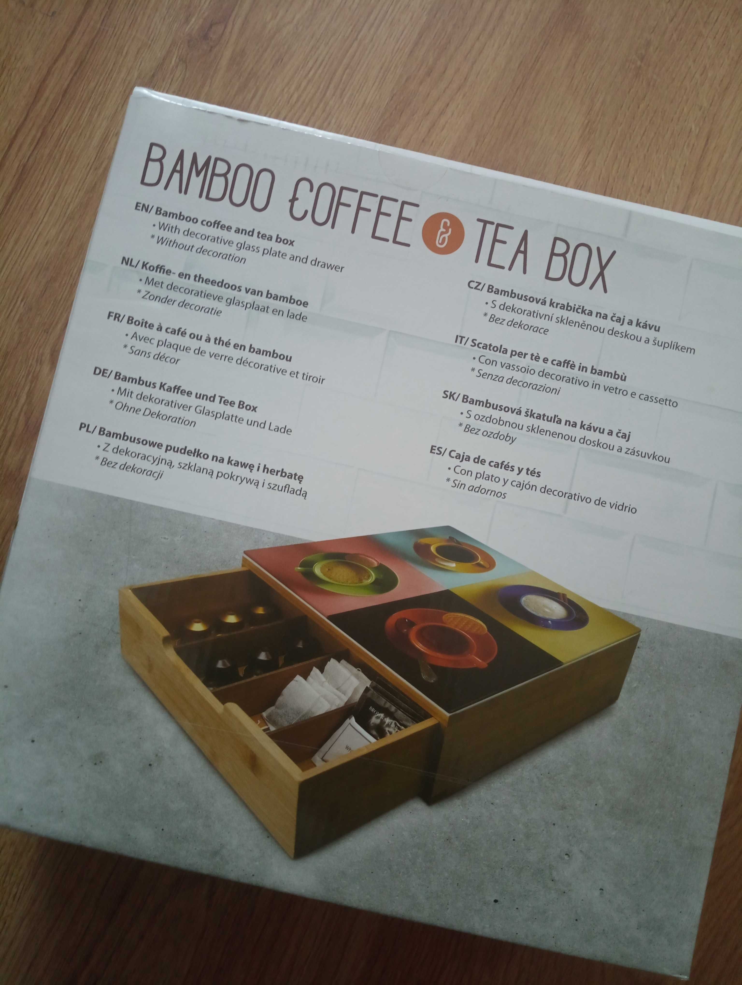 Bambusowe pudełko organizer na kawę i herbatę