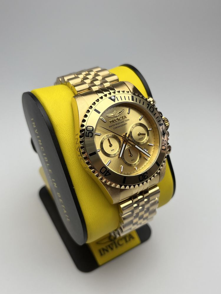 Invicta 48382, золотистий чоловічий годинник, инвикта хронограф