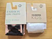 2 szt rajstopy Calzedonia kids 10/13 białe w kropki czarne kokardkami