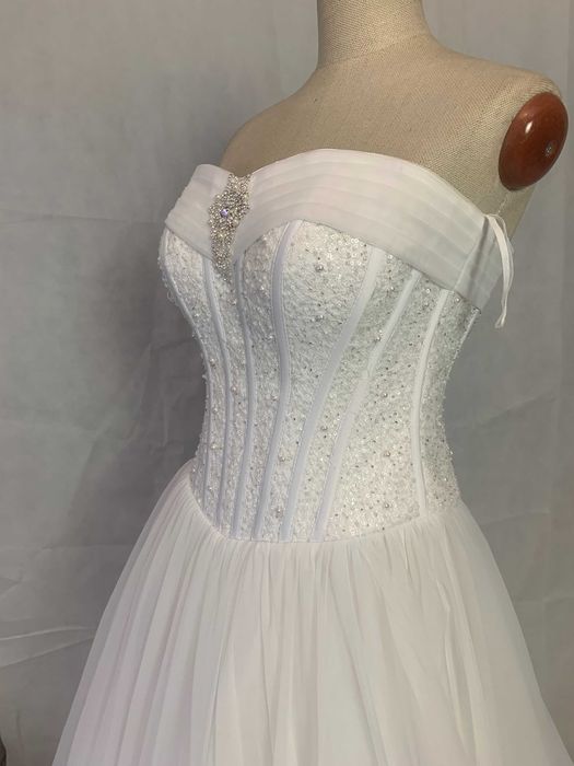 Nowa suknia ślubna 38 M Princessa biała srebrna gorset glamour tren