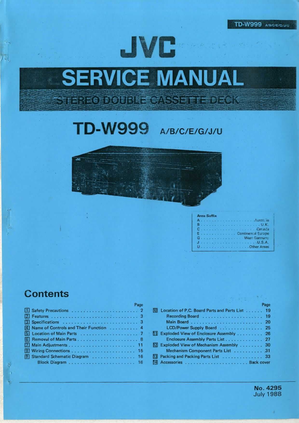 Instrukcja serwisowa Deck JVC TD-W999
