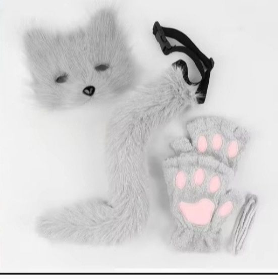 Маскарадний костюм котика сірий вовк квадробер маска лапи хвіст