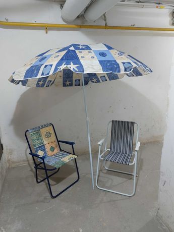 Zestaw - parasol plażowy i dwa krzesła, składane