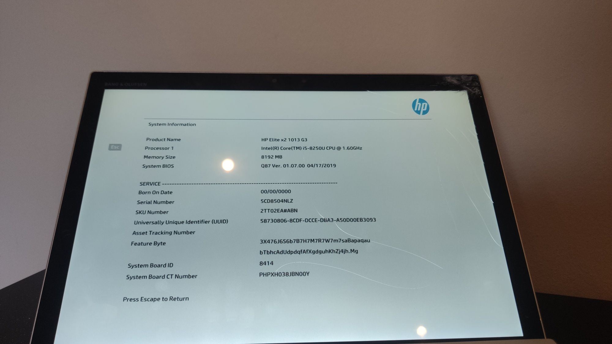 HP Elite X2 1013 G3 Intel I5, 8GB, tablet laptop 2w1