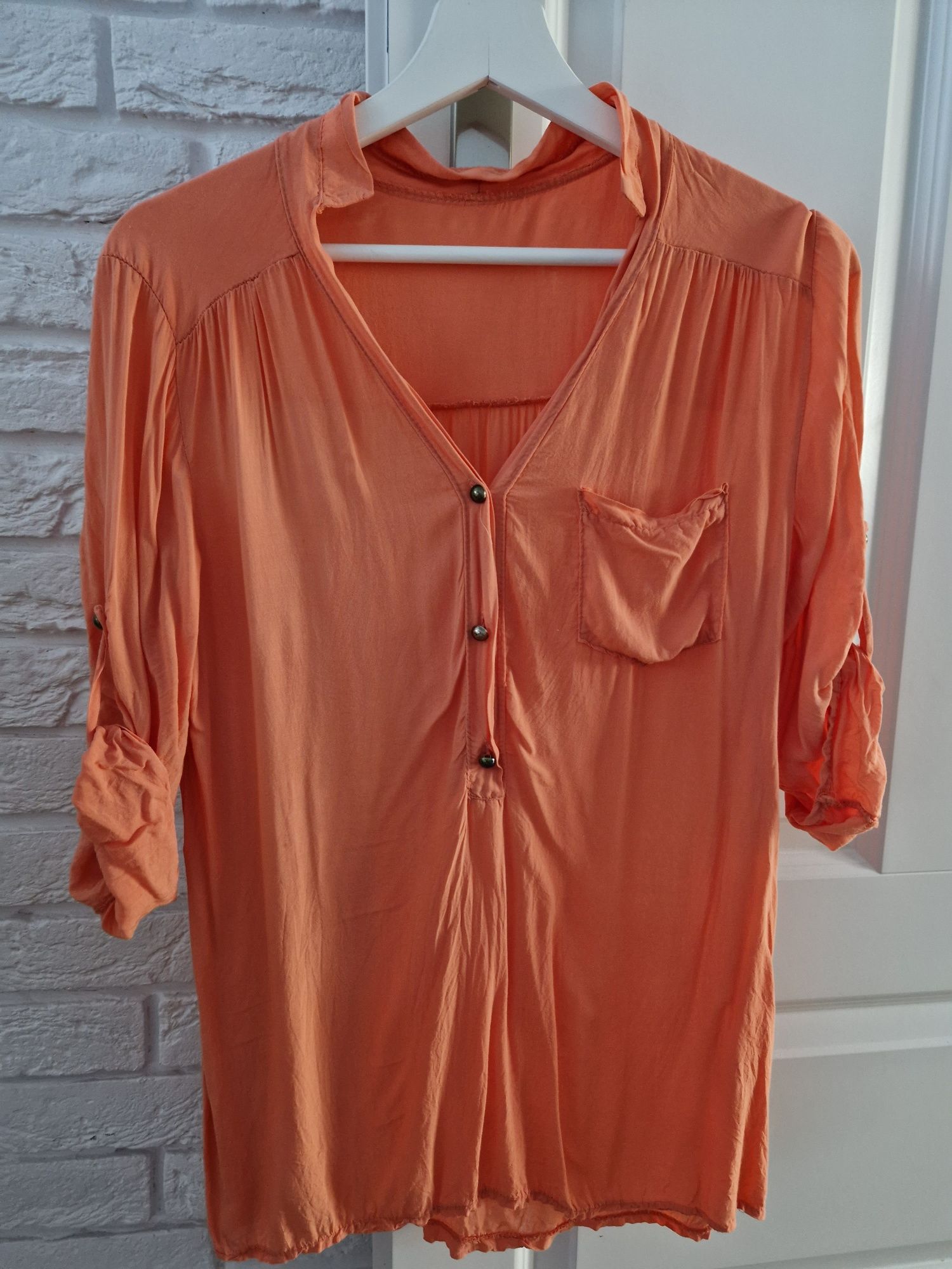 Bluzka koszula damska z wiskozy pomarańczowa S M