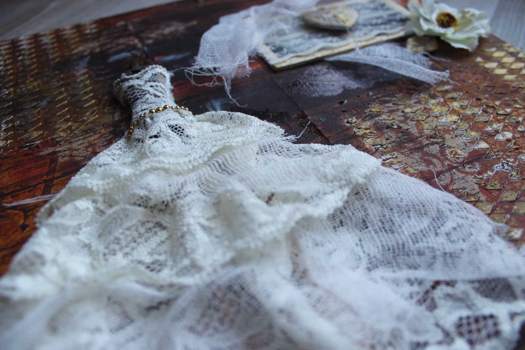 Obraz rękodzieło mixed media scrapbooking suknia ślubna vintage