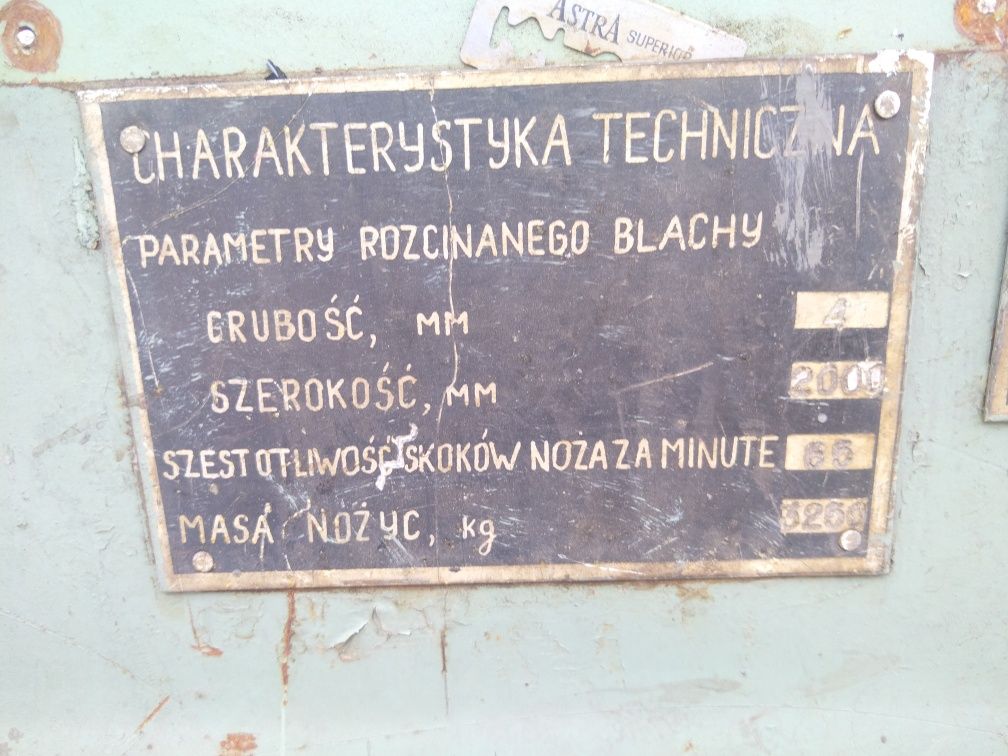 Nożyce do blachy  gilotynowe mechaniczne 2000 x 4