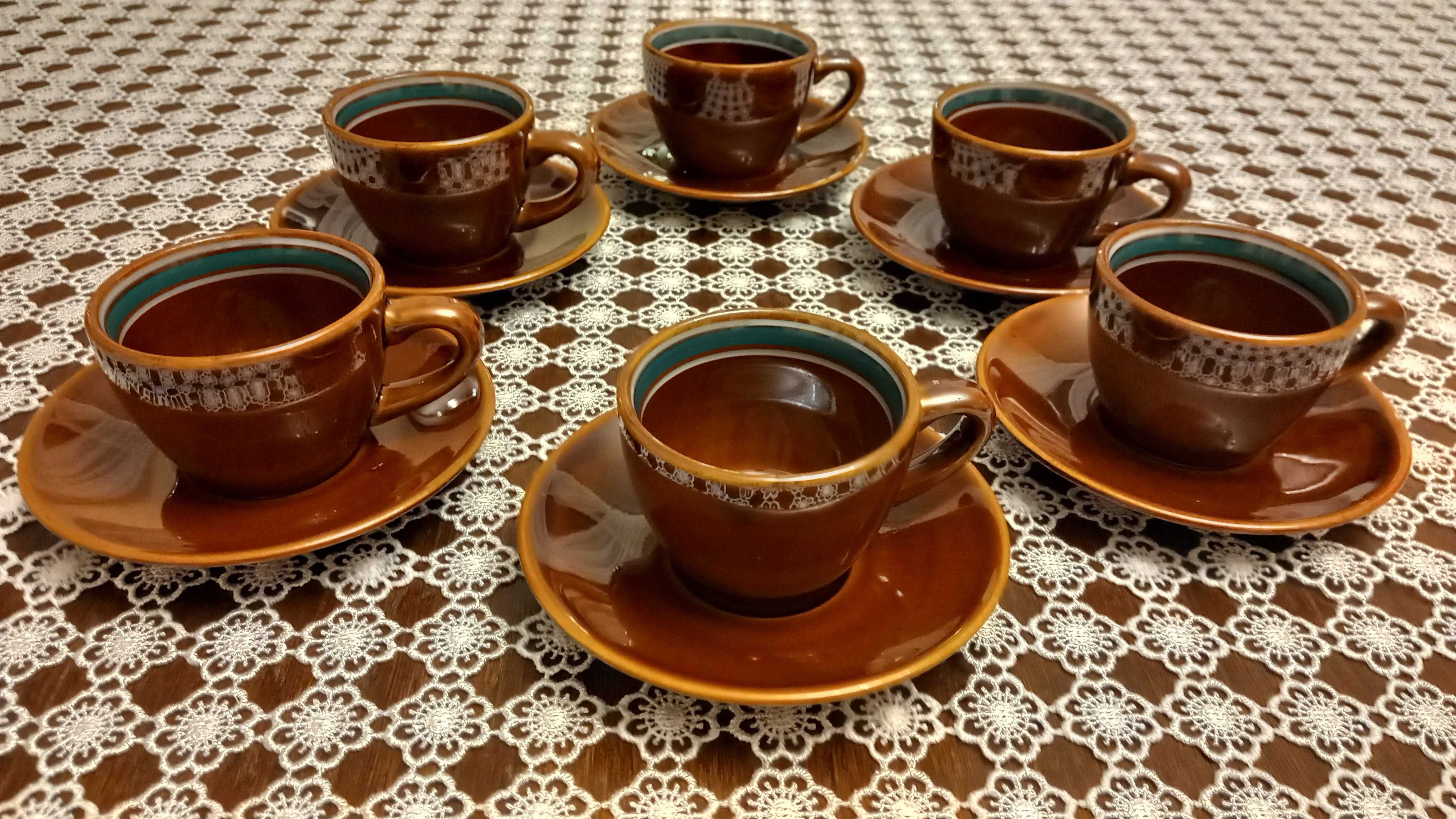 Porcelit Pruszków zestaw do kawy zielone filiżanki talerzyki 6 komplet