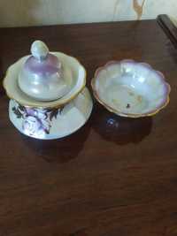 Фарфоровая миниатюра чайничек,  фигурки голуби, чашки, сахарницы