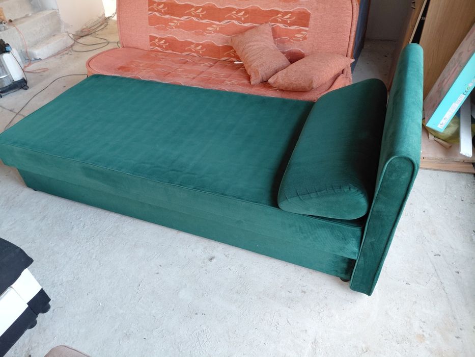 Tapczan, kanapa jednoosobowa, łóżko zielone, transport.