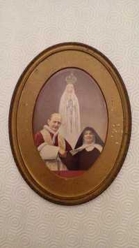 Quadro oval Papa Paulo VI com Irmã Lúcia