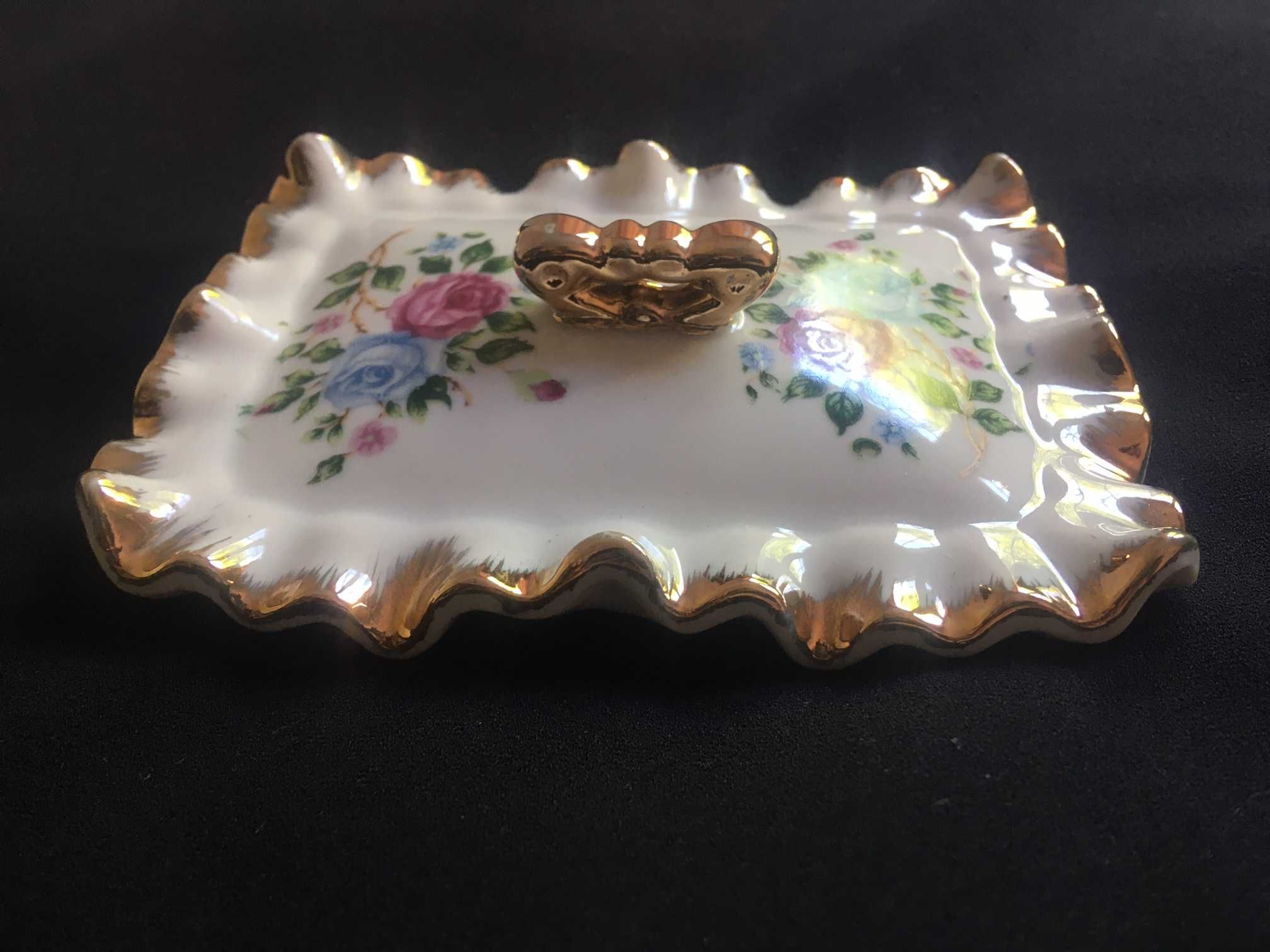 Stara pokrywka szkatułka porcelana PRL róża