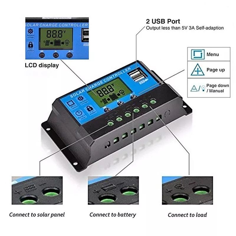Контролер солнечных панелей Solar controller PWM 10/20/30А 12/24В ШИМ.