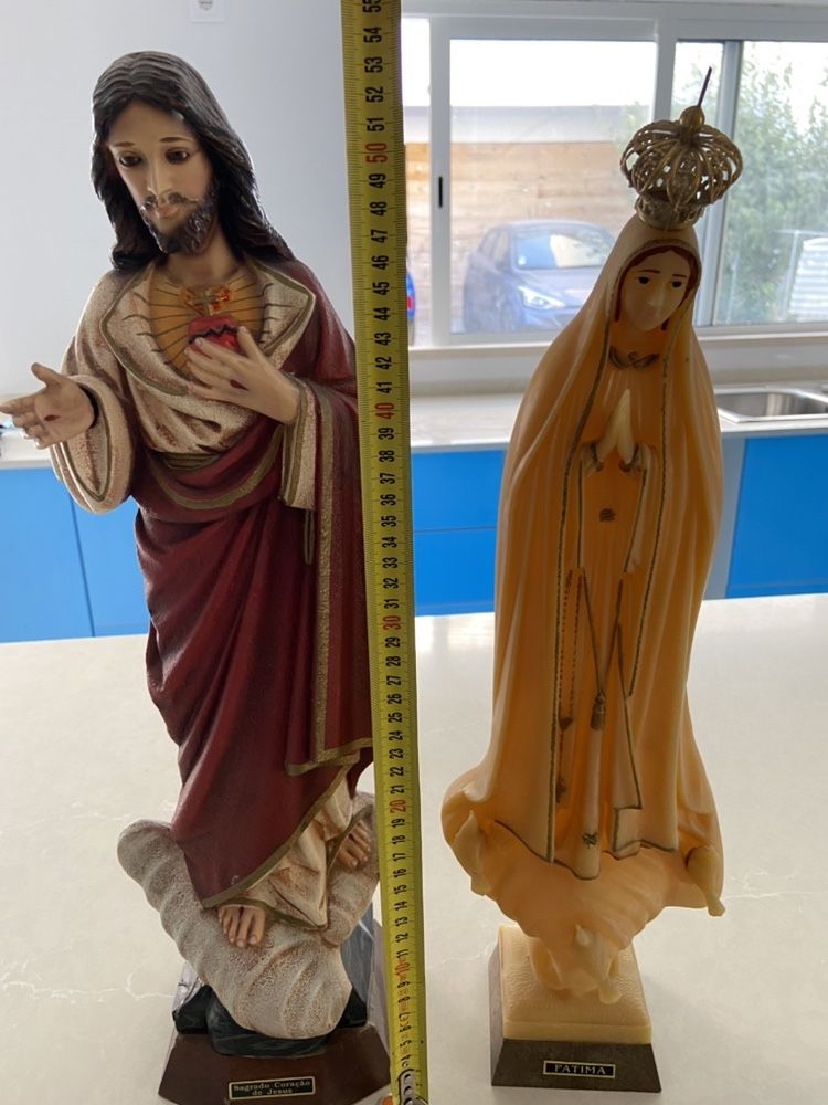 2 Estátuas Sagrado Coração de Jesus e Nossa Senhora de Fátima 54cm