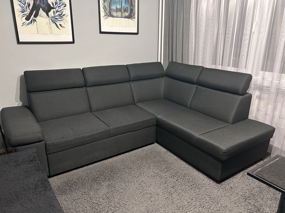 Jysk narożnik SAHL ciemnoszary z funkcja spania ze skrzynką + kanapa