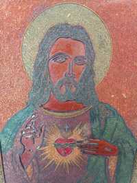 Obraz Jezusa ikona z drucików wypalany wyjątkowy