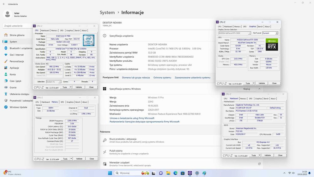RTX3050 + intel i5-7400 + 32 GB RAM +dysk SSD512