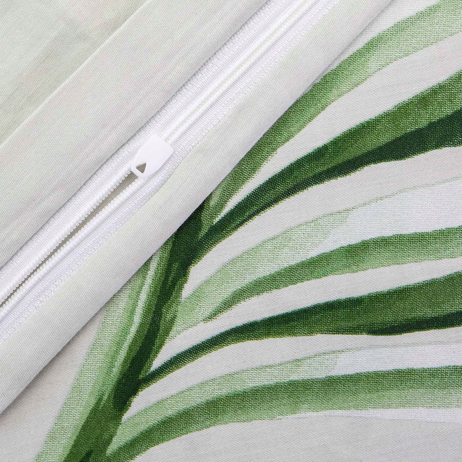 Pościel satynowa 140x200 zielone liściel palmy biała z 1 poszewką 70x8