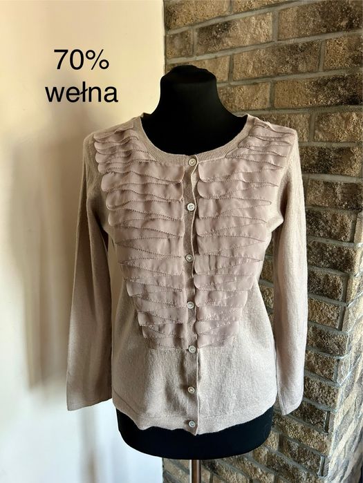 Wiosenny beżowy wełniany kardigan rozmiar S/36