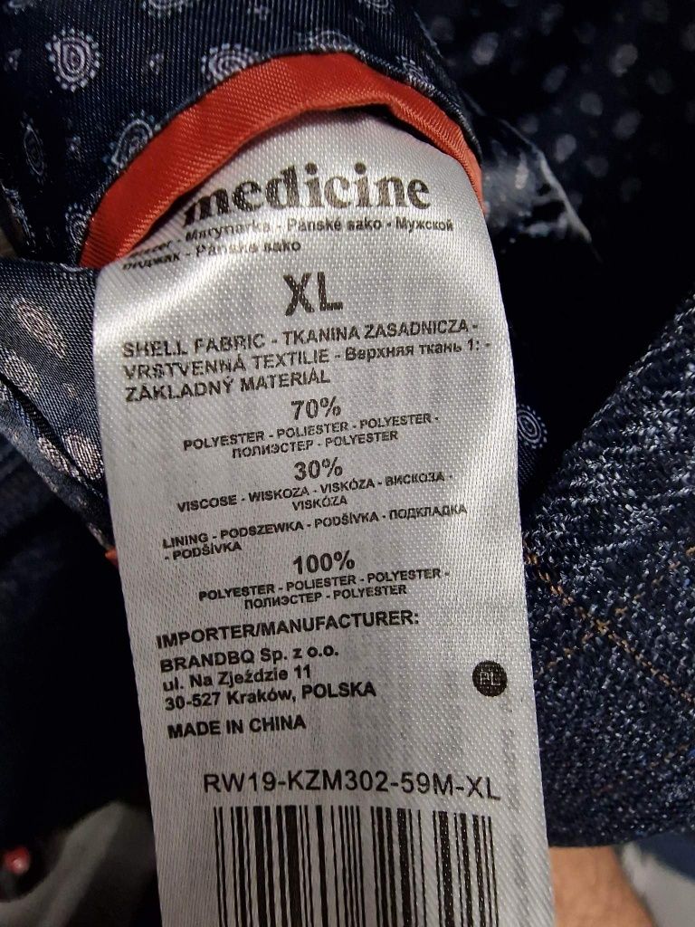 Granatowa marynarka męska w kratę Medicine XL slim fit