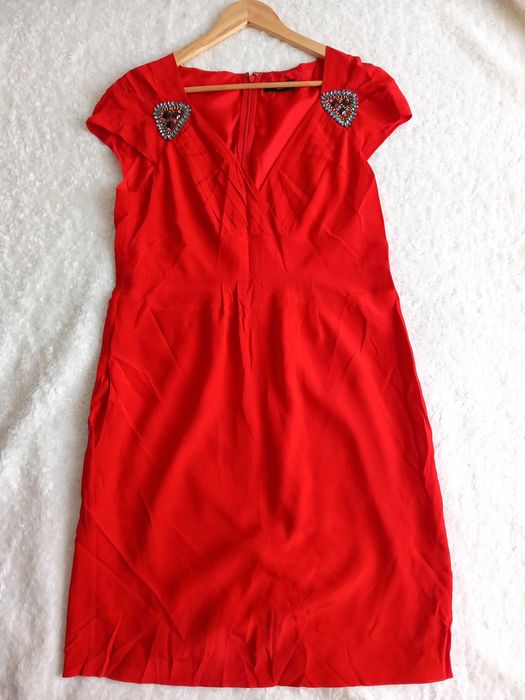 Massimo Dutti elegancka czerwona sukienka jedwabna jedwab pure silk