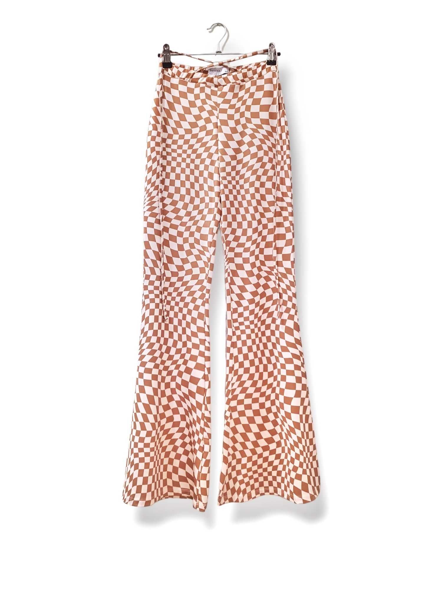 Spodnie szerokie w kratkę wiązane sznurowane Bershka r. 34/XS