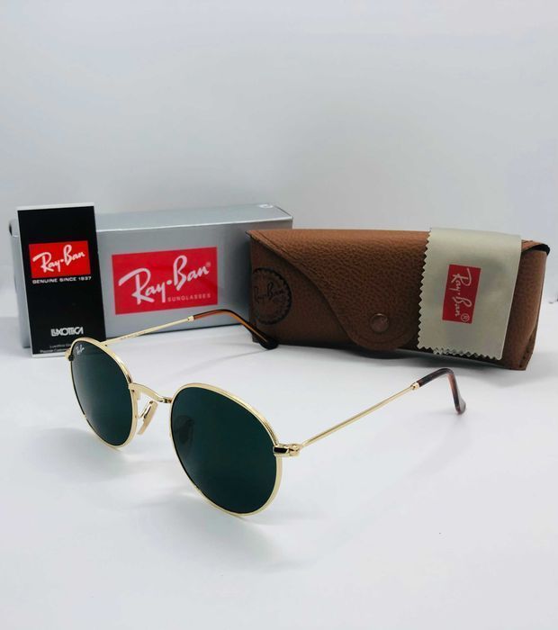 Солнцезащитные круглые очки Ray Ban Round Metal 3447 Gold 50мм стекло