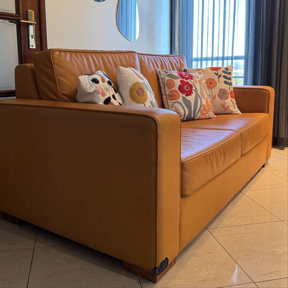 Sofá Cama De Pele Laranja
