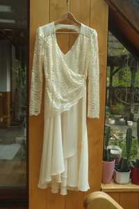 suknia ślubna wizytowa real vintage retro ecru koronkowa boho