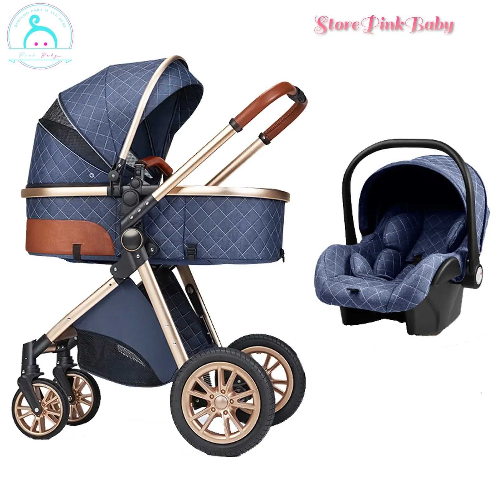 Carrinho bebé 3 em 1 PinkBaby Magic Gold - Com Base Isofix - Azu
