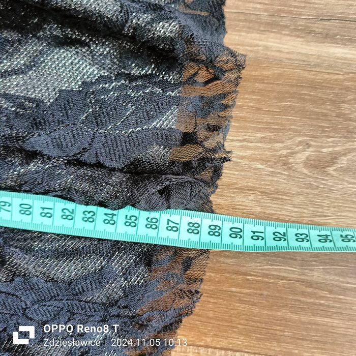 Spódnica koronkowa - czarna srebrna błyszcząca podszewka