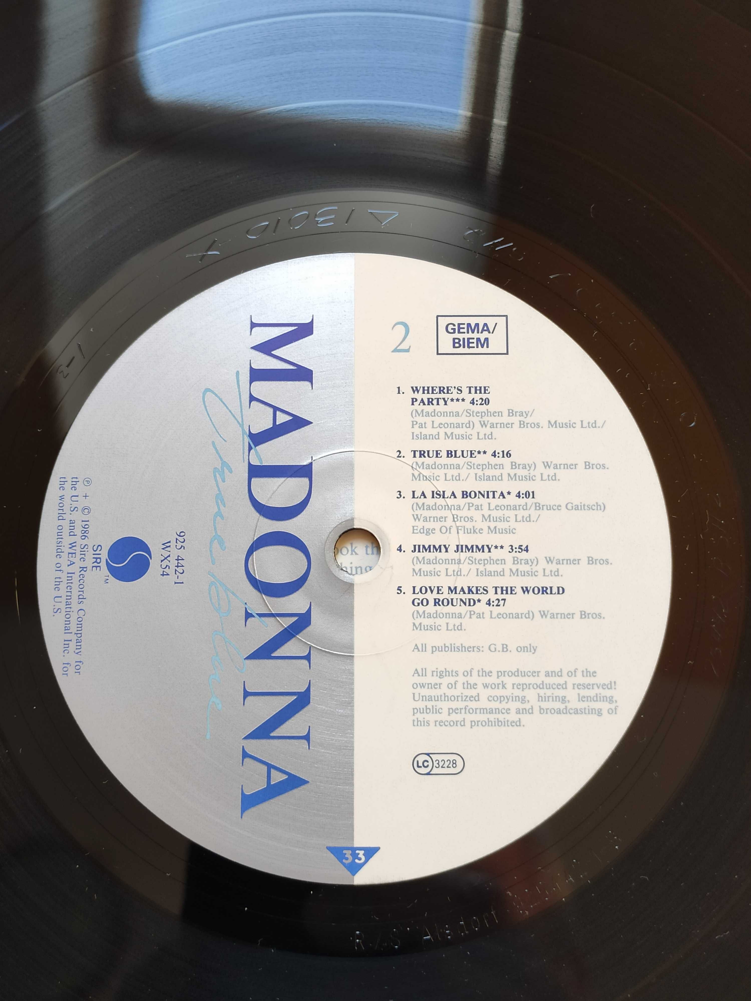 Madonna LP True Blue, 1. wyd. euro. 1986, winyl LA ISLA BONITA