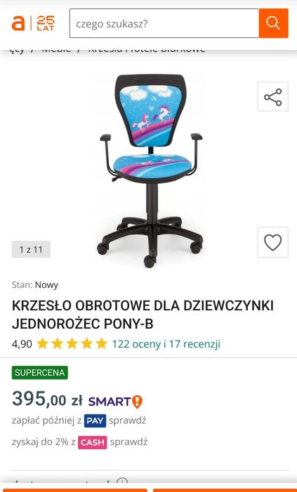 Krzesło Obrotowe Dla Dziewczynki JEDNOROŻEC PONY-B
