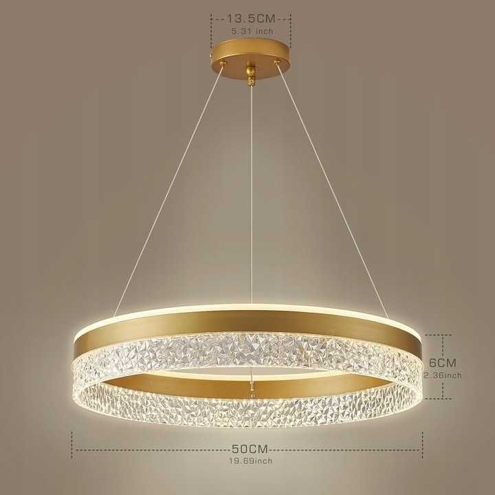 KSIBNW Lampa Wisząca LED 36W, Ściemniana, Ø50 cm, Złota